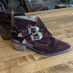 Band of Gypsies Burgundy Velvet Ankle Boots